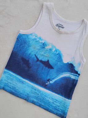 SHARKS OCEAN BIG GRAPHIC OSHKOSH BOYS Sz 4/5 TANK SHIRT SLEEVELESS TOP PLAY